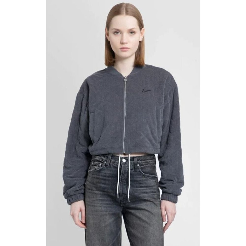 Nike Sportswear Cropped Women's Terry Quilted Jacket Gray Medium DV7826-060 $145
